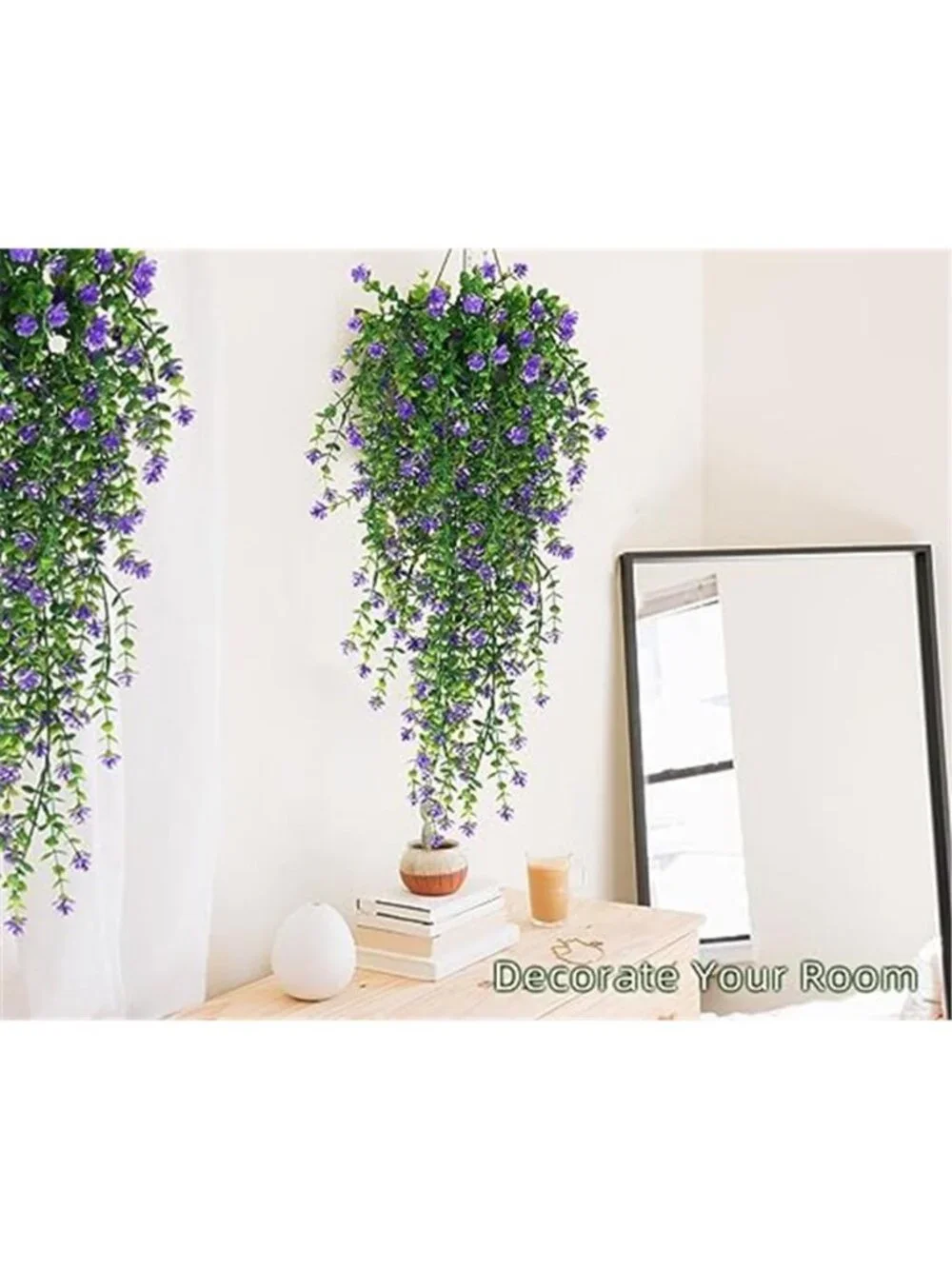 Artificial Hanging Fern Plants UV Resistant Faux Outdoor Indoor Decor Purple 3Pk